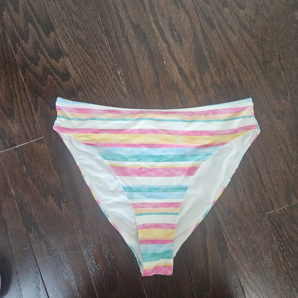 Roxy pink and blue striped high rise bikini bottoms